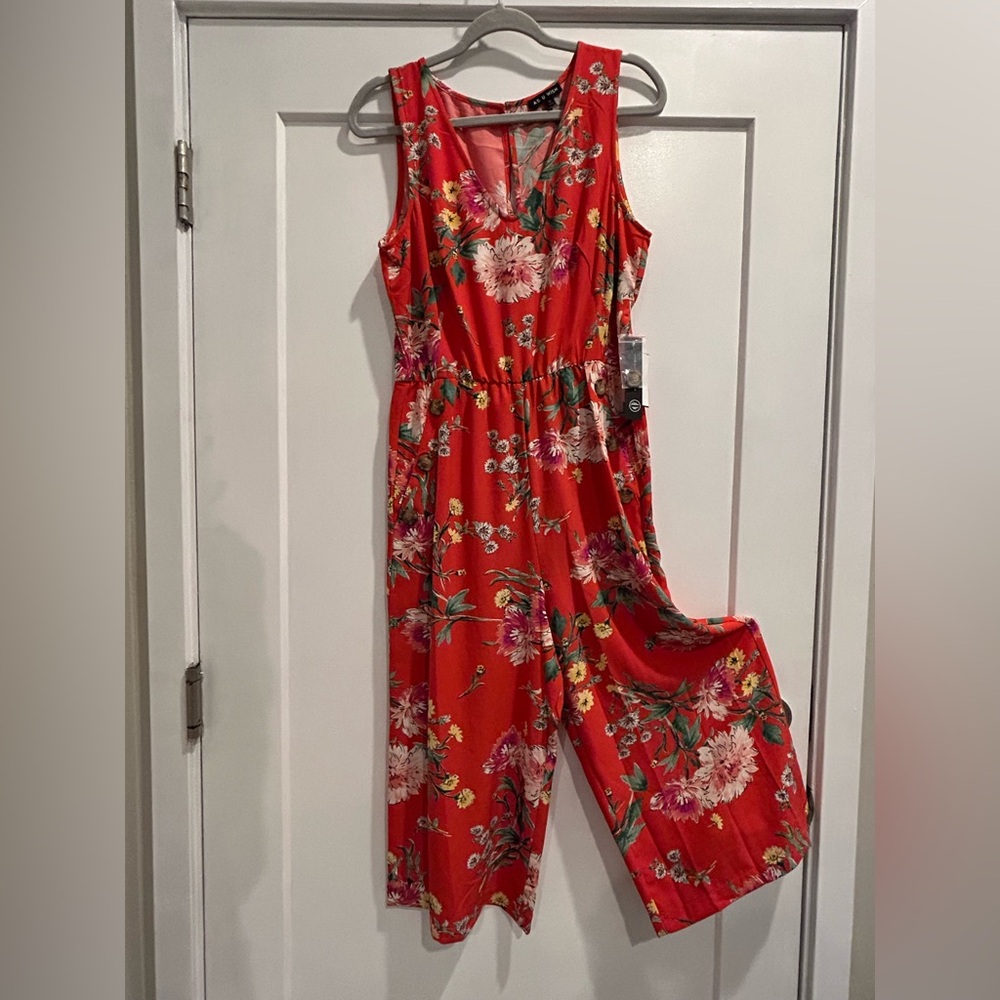 As U Wish Red Floral Capri Length Jumpsuit